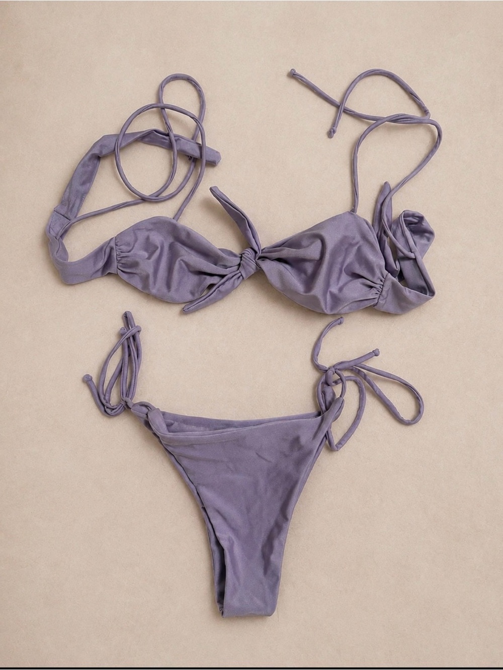 Lavender Tie-Front Ruched Bikini Set Size Medium